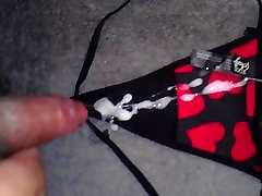 cum on nieces red hearts pussy rubing with cock panties