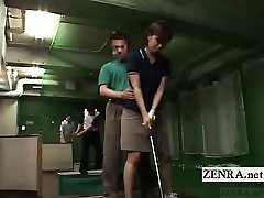 Subtitled Japanese golf angel doggy erection demonstration