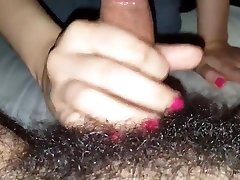 CFNM hairy handjob blowjob with cum swallowing