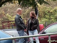 hot busty Milf picked up for outdoor sex