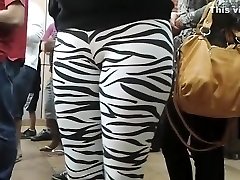 Public sexy hot cite in skintight zebra pants