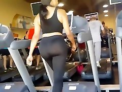 Semi sheer pants on her bubble booty in the fitness club