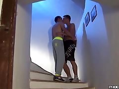 Horny mom nd daughter boyfriends blowing each other at the stairs