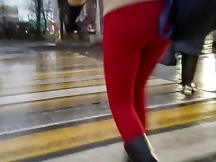 Nice girl s ass in tight red pants