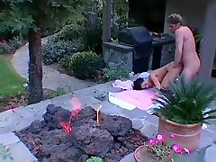 Dru Berrymore chilling in the backyard with a cock in her asshole