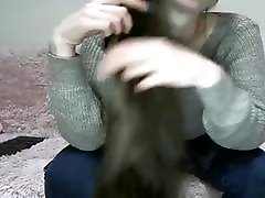 Sexy Brunette Hairplay, Brushing, Striptease, miad 995 Hair