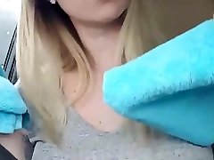 Big girls flashing while shopping boobs in the car with dildo