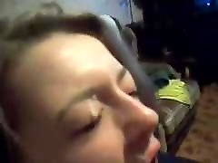 Russian Slut has Fun with Blowjob teacher sleep over and Facial on Webcam