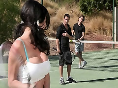 Busty beauty girls oral sex is picked up at the tennis club & double teamed