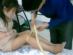 Chinese penis frote vagin bondage tied up and gagged with stockings
