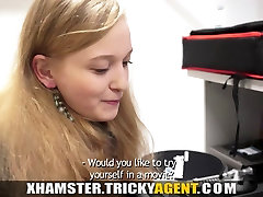 Tricky blonde sucks till he cums - Her first porn casting movie