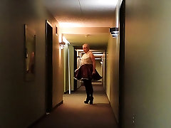 Sissy Ray in Purple smally laytex Dress in Corridor