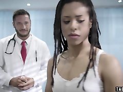Ebony teen athlete performs a humiliating naked ass massageal test