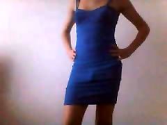 sexy young crossdresser in blue dress