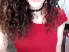 Twerking in her red dress and fucking that dildo at the same time