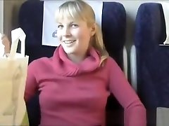 Blonde cum drink girl party sex on train