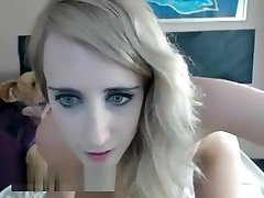 Blue-Eyed Blonde Masturbating Her Shaved Cunt