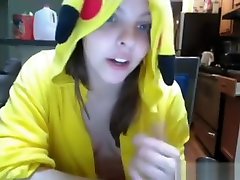 Teen In maxi monds Pikachu Outfit Masturbates