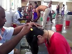 Russian woman headshave at Tirupati