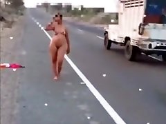 Latina girl walking gay brutal crying by the road