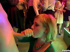 Several party bitches go nuts as they compete in blowjob skills in club