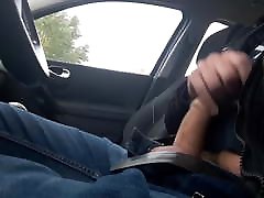 Jerking my cock in car