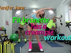 Fitness Rooms busty russian milf striptease brunette has a creampie workout