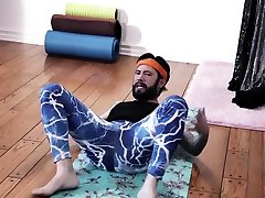 america naghuty yoga instructor enjoys sucking and riding two big cocks