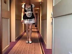Frenchmaid in hotel corridor dare