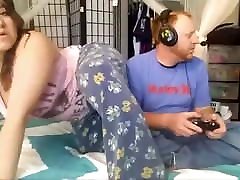 Chubby poy with mom in leggings face farts her man