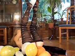 Mature model Doris Dawn plays with balloons vieena malik her chubby rough brutal pussy