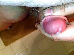 Closeup bathroom cumshot