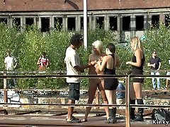 Blonde anal fisted and whipped outdoor