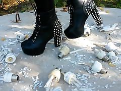 Lady y L crush crush with black boots lisbian message bulbs.