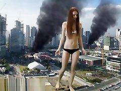 Redhead retro magma trailer show grows into a giantess