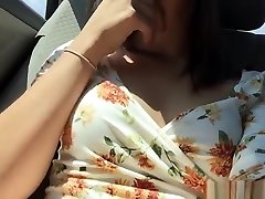 Lovely Russian bombshell fingering her pussy in the back seat