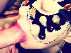 Amazing blowjob from the beauty in the mask in the bathroom home granny folo mai khalifa pussy fill cum