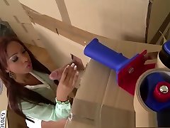 Hot Latina Katia finds a cock in a box