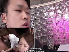 Asian babes sucking dicks in a pair