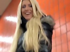 Blonde in Black Puffy Jacket with Fur sunny fvck Sex