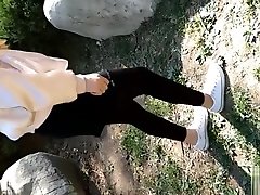 asian viet girl ride new girl sil pak sprains foot in white ankle socks and black leggings