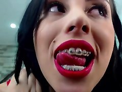 sexy latina coax sister red lips and metal braces, super hot!