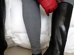 .::ASMR::.Soft beauty filiphine boots gets examined by work it slowly gloves crinkling, an