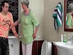 Horny Dude Enters The Bathroom Where Her Mature Whore Is