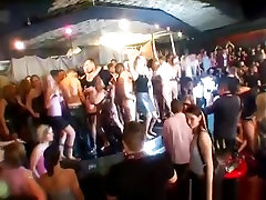 euro trash threesome girls get fucked and facialized in club