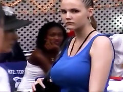 Candid boobs: slim busty white women blue tops 5