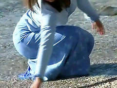 Wetlook - Louise In A Blue Cotton lve nue en classe And Long Skirt In The Sea