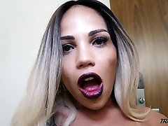 Fake tittied tranny Rebecca Ferraz gives a legendary blowjob in POV clip