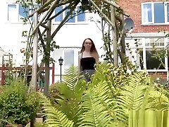 Pale redhead in stockings fucked outdoors