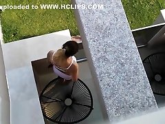 Caught my anal sangrado daughter masturbating on her balcony